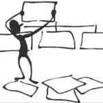 Omino stilizzato alle prese con diagrammi di flusso